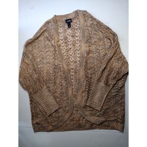 Daytrip‎ Open Knit Cardigan Brown Tan Sweater Medium Bohemian Soft Cute